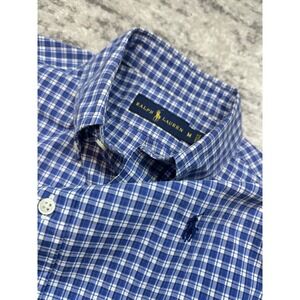Polo Ralph Lauren Shirt Mens Medium Short Sleeve Button Up Blue Check